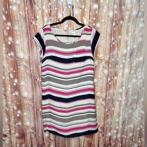 Atrisan NY Stripped Dress Size 12 Front Pocket NWT Crew Neck Cap Sleeves